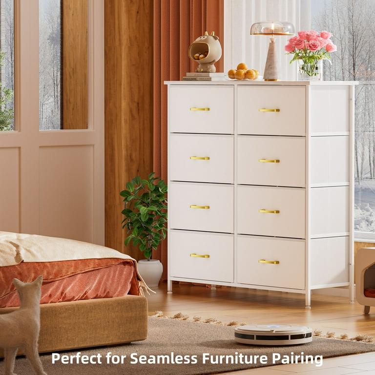 Versatile Tall 8-Drawer Dresser for Bedrooms, Closets, Living Spaces, Hallways, and Nurseries. With Sturdy Steel Frame, Fabric Bins, Leather Trim, Wooden Top, White - Walmart.com Versatile Tall 8-Drawer Dresser for Bedrooms, Closets, Living Spaces, Hallways, and Nurseries. With Sturdy Steel Frame, Fabric Bins, Leather Trim, Wooden Top, White - Walmart.com
