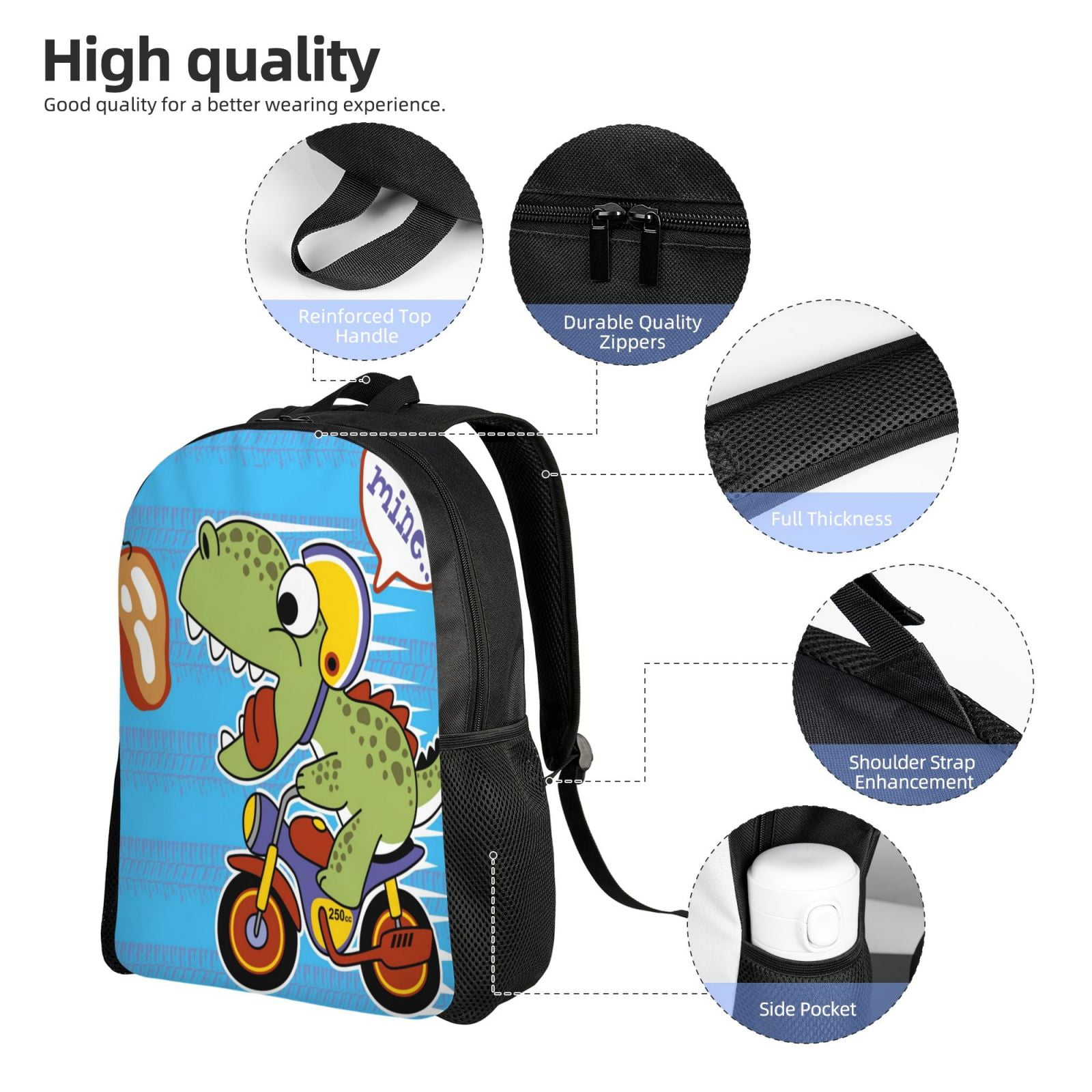 Xecao Dinosaur Riding a Motorcycle Print School Backpack with Laptop Compartment Small Travel Laptop Backpack for Women Men Waterproof College Backpack Simple School Bag