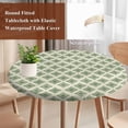 thumbnail image 5 of Modern Geometric Round Fitted Table Cover Abstract Geometric Retro Green Geometric Texture Waterproof Table Cloth with Elastic Edge Wipeable Tablecloth for Picnic Camping Party Fits 45"-54" Diameter, 5 of 8