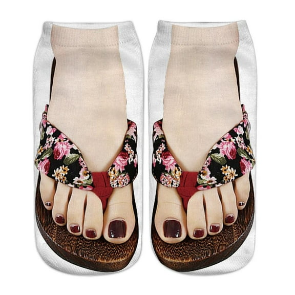 QHUDLV 3D Pattern Flip Flop Socks,3D Vivid Flip Flop Toe Print Socks,Manicure Print Flip Flop Socks,Women Print Socks,Novelty Funny Slippers Hidden Running Socks,Casual Breathable Low Cut Ankle Socks