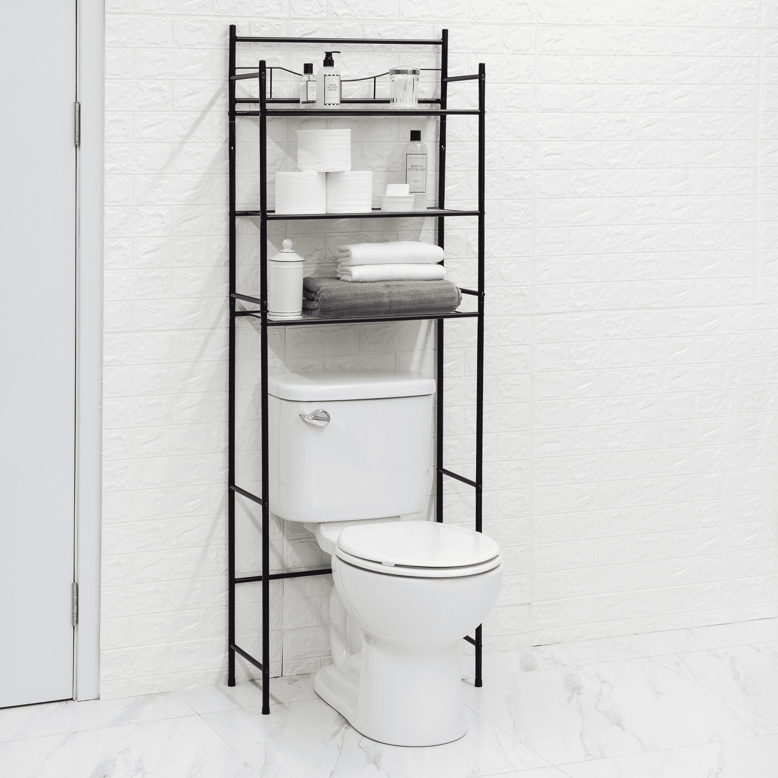 Mainstays 3Shelf Bathroom over the Toilet Space Saver with Liner, Matte Black