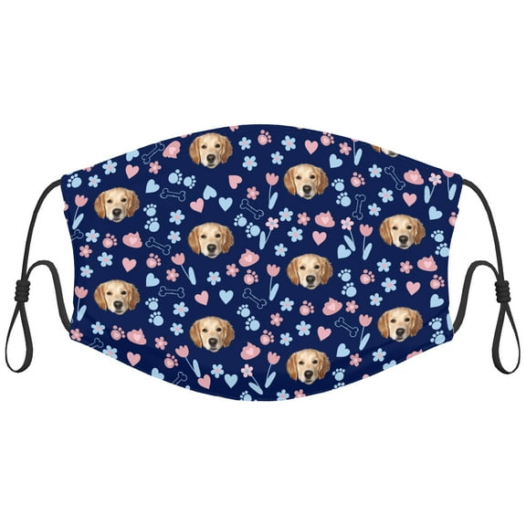 Cute Golden Retriever Dog Graphic Printed Cloth Face Masks Reusable Washable Adjustable for Adults (5 PCS)
