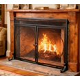 thumbnail image 1 of Fireplace Screen with Magnetic Doors,Handcrafted Wrought Iron Classical Scroll Durable Metal Mesh, Decorative Free Standing Fireplace Spark Guard- Black, 1 of 9