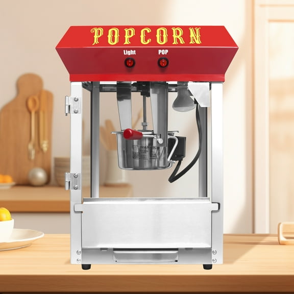 Popcorn Machine,Stainless-Steel Bar Style Popcorn Machine, 6-Ounce Popcorn Maker Popper, Red