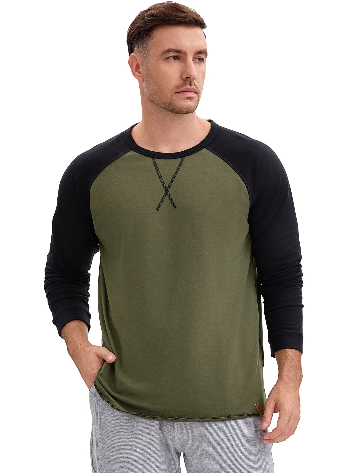 DARING DIVA Men's Long Sleeve Color Block Casual Raglan T-Shirt XL Brown Black