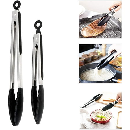

2 Pack 9-Inch & 12-Inch Cooking Tongs Silicone Non-Stick Stainless Steel BBQ Grilling Locking Food Tong with Silicon Tips Kitchen Utensil Set for Barbecue Salad Grilling Frying Oven Baking