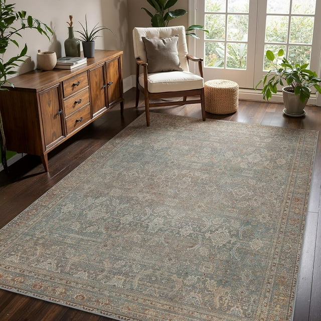 Area Rug x for Living Room Bedroom Dining Room Washable Rugs Vintage Distressed Print Carpet UltraThin Chenille Low Pile Lightweight Rug with Non Slip Backing Sepia