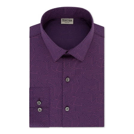 KENNETH COLE Mens Purple Patterned Collared Dress Shirt XL 17.5- 34/35