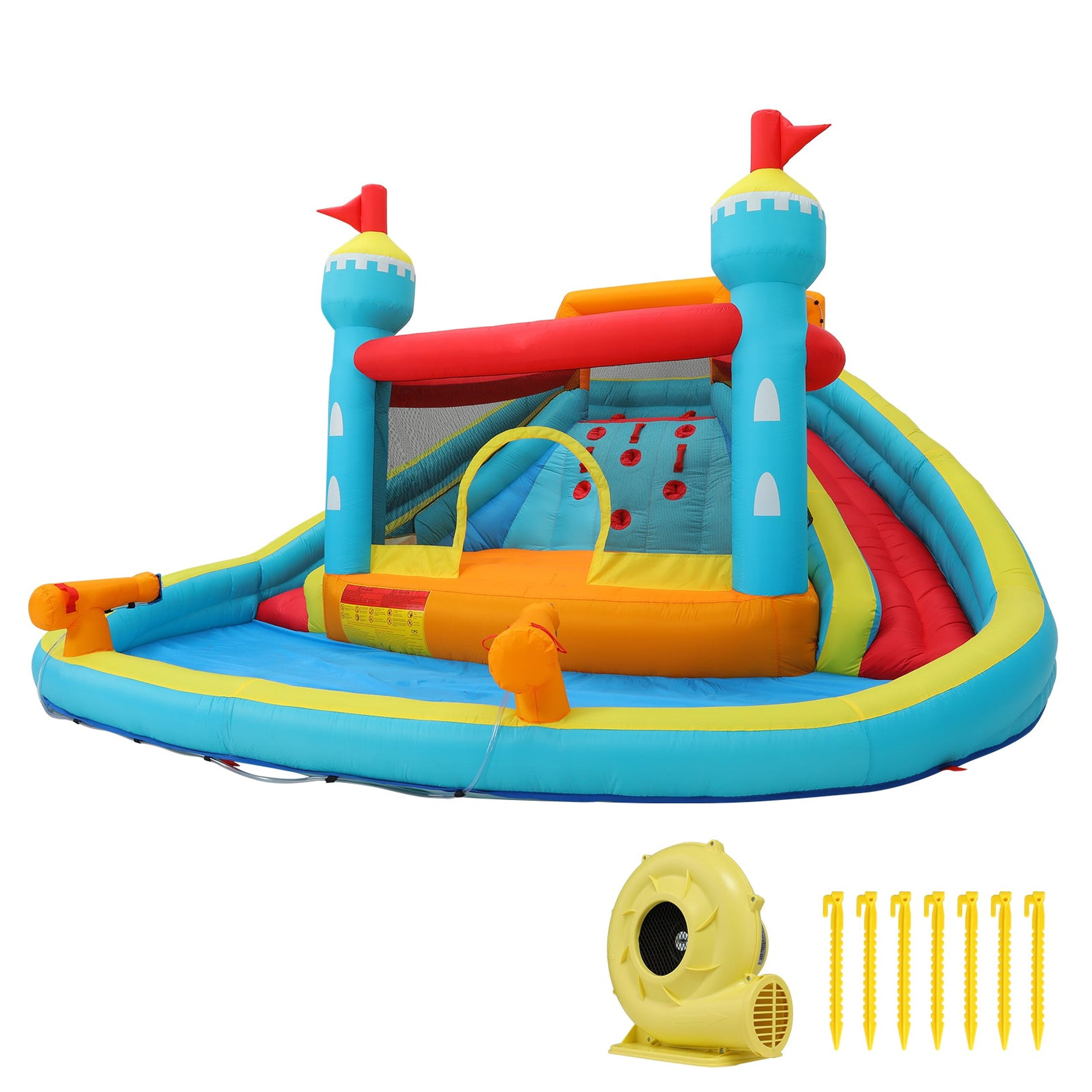 Funcid Inflatable Bounce House, Double Water Slide for Kids 3-12 Y, 14Ft Large Wet Dry Waterslide Park Bouncy Castle w/ Water Gun & Spray,Blower, Blow Up Water Slides for Kids Backyard