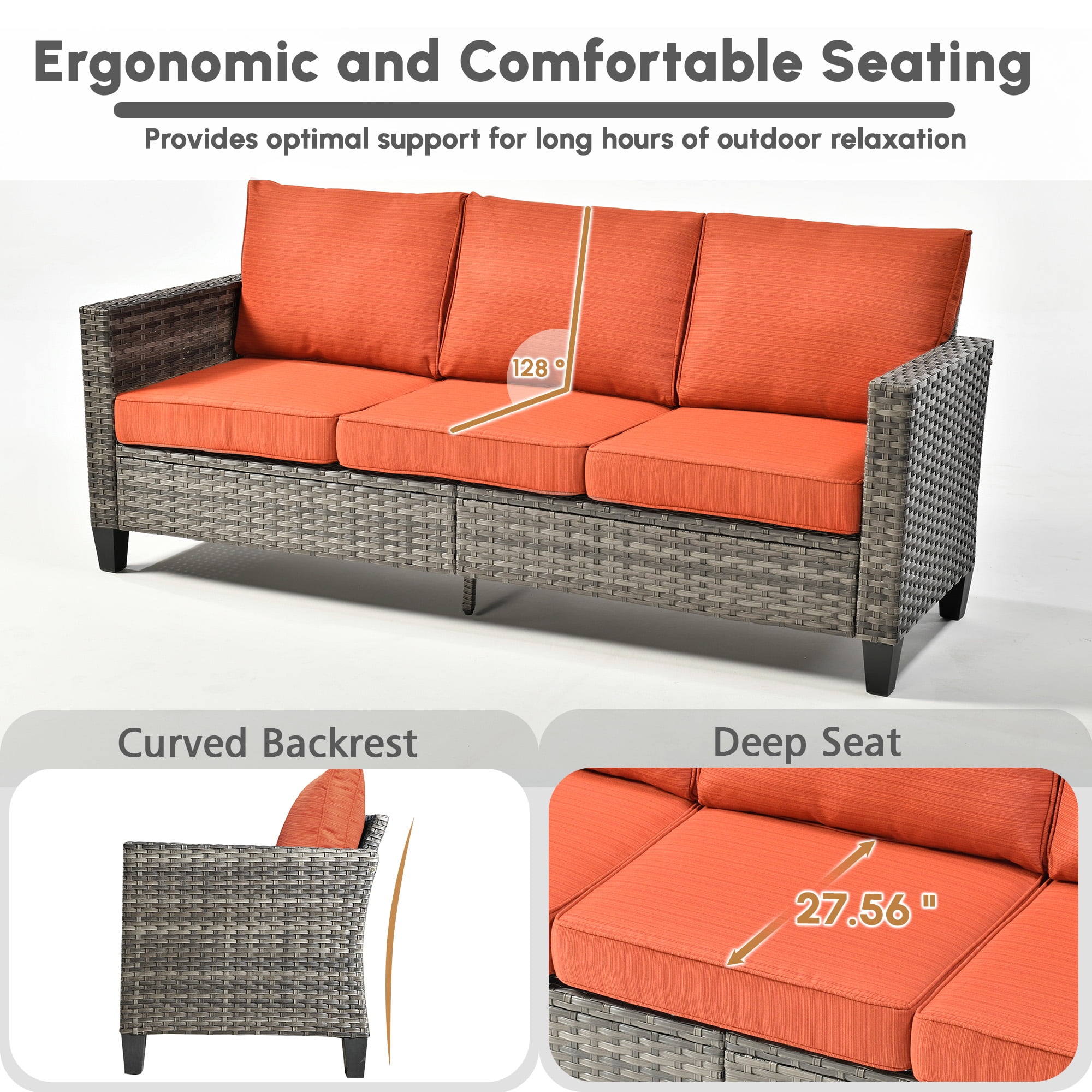 Ovios 9 Pieces Patio Furniture Set with Fire Pit Table Outdoor Conversation All-Weather Rattan Sectional Sofa with Swivel Chairs & Solar Light Table