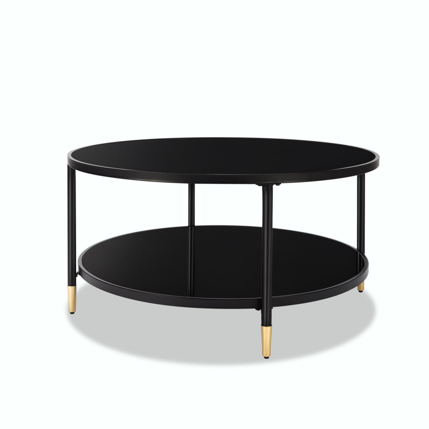 Kadyn 35.4" Round Coffee Table, Modern Glass Side Table with Tapered Legs, Glass Coffee Tea Table for Living Room Office, Black