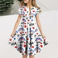thumbnail image 2 of Ugoldhm Girls' Fourth of July Fit & Flare Beach Dress Short Sleeve, Star Print, Boho Casual for 6-15 Years, 2 of 7