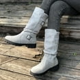 thumbnail image 5 of Dasayo Mid-Calf Womans Boots Slouch Motorcycle Gray Buckles Western Round Toe Boots Womens Shoes 36, 5 of 8