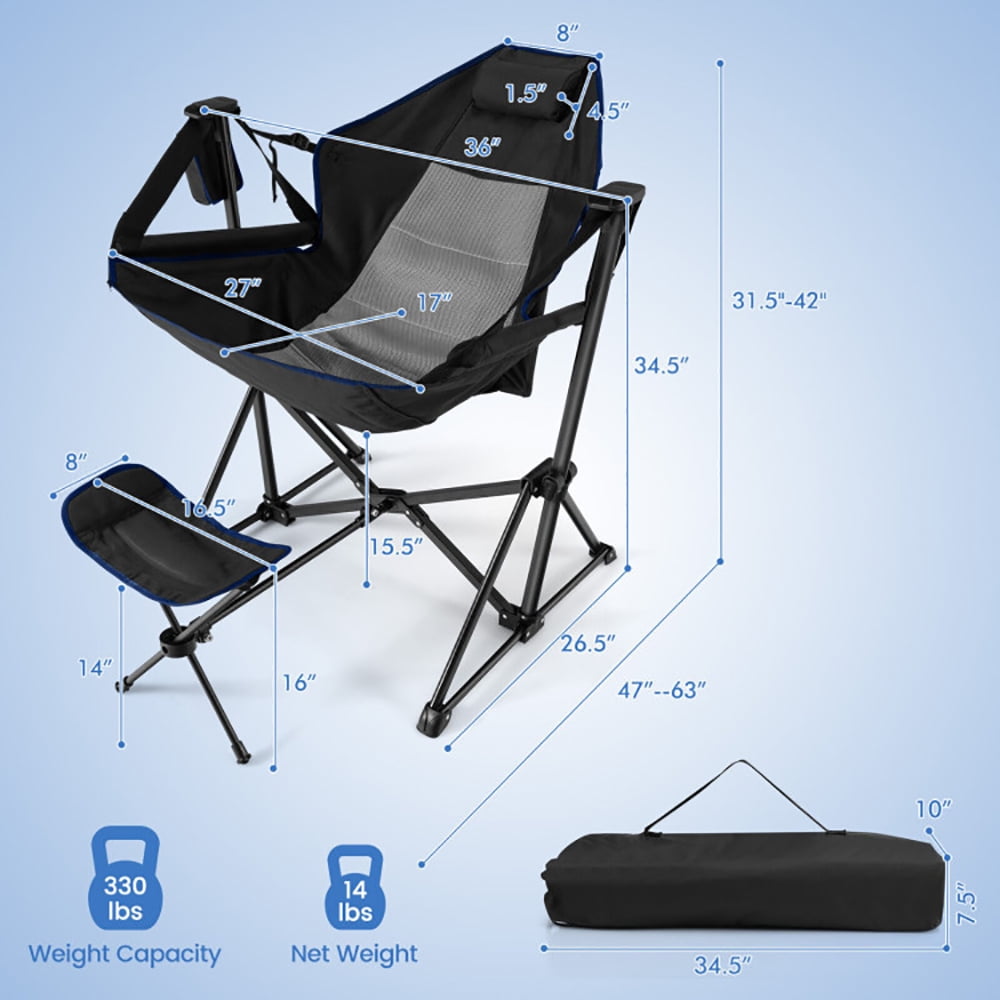 Aimee Lii Hammock Camping Chair with Retractable Footrest and Carrying Bag, Portable Chairs for Adults, Comfy Outdoor Chair, Black Aimee Lii Hammock Camping Chair with Retractable Footrest and Carrying Bag, Portable Chairs for Adults, Comfy Outdoor Chair, Black