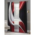 thumbnail image 4 of Abstract Stitching Sheer Curtains 108 Inches Long 2 Panels Gary Black Red Water Ripple Light Filtering Semi Sheer Window Curtains Drapes for Bedroom Living Room 52"x108", 4 of 7