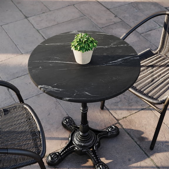 Flash Furniture 24" Round Black Faux Marble Indoor Outdoor HPL Wrapped Tabletop, Seamless Edge, Scratch & Stain Resistant, Commercial Grade