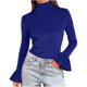 thumbnail image 2 of Karight Womens Velvet Shirts Slim Fit Casual Long Ruffle Sleeve Tops Mock Neck Dressy Blouses Cocktail Party Tunic, 2 of 5