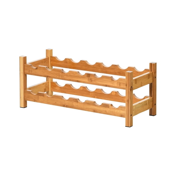 Wine Rack, Bamboo 12 Bottles 2-Tier Wine Display Rack for Free Standing Wine Storage, Countertop Home Kitchen Pantry, Rack Tabletop Wine Rack (Bamboo)