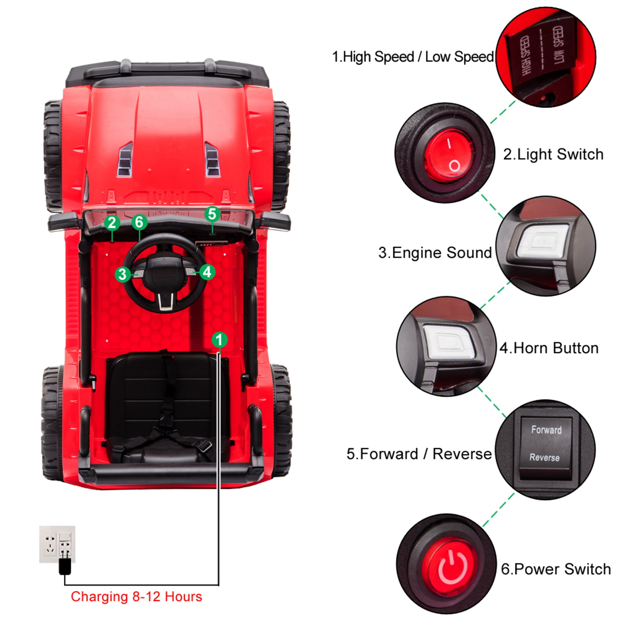CIPACHO 12V Powered Dual Drive Ride On Car, Electric Kids Car with 2.4G Remote Control, MP3 Player, Radio, USB Port, Red