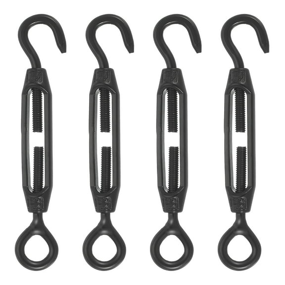 Uxcell 4Pcs M4 Hook and Eye 304 Stainless Steel Turnbuckle Wire Rope Tension, Black