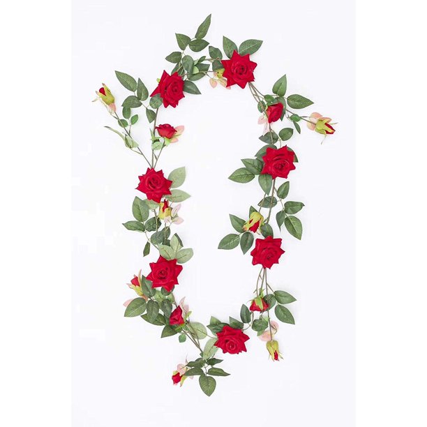 1 Pack Artificial Red Rose Vines Fake Silk Flowers Rose Garlands Hanging Rose Fake Plants for