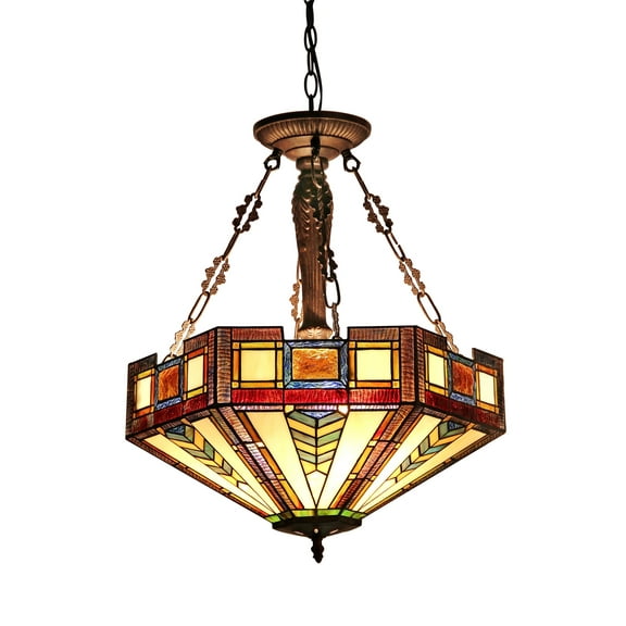 RADIANCE Goods Tiffany-Style 3 Light Mission Inverted Ceiling Pendant Fixture 20" Shade
