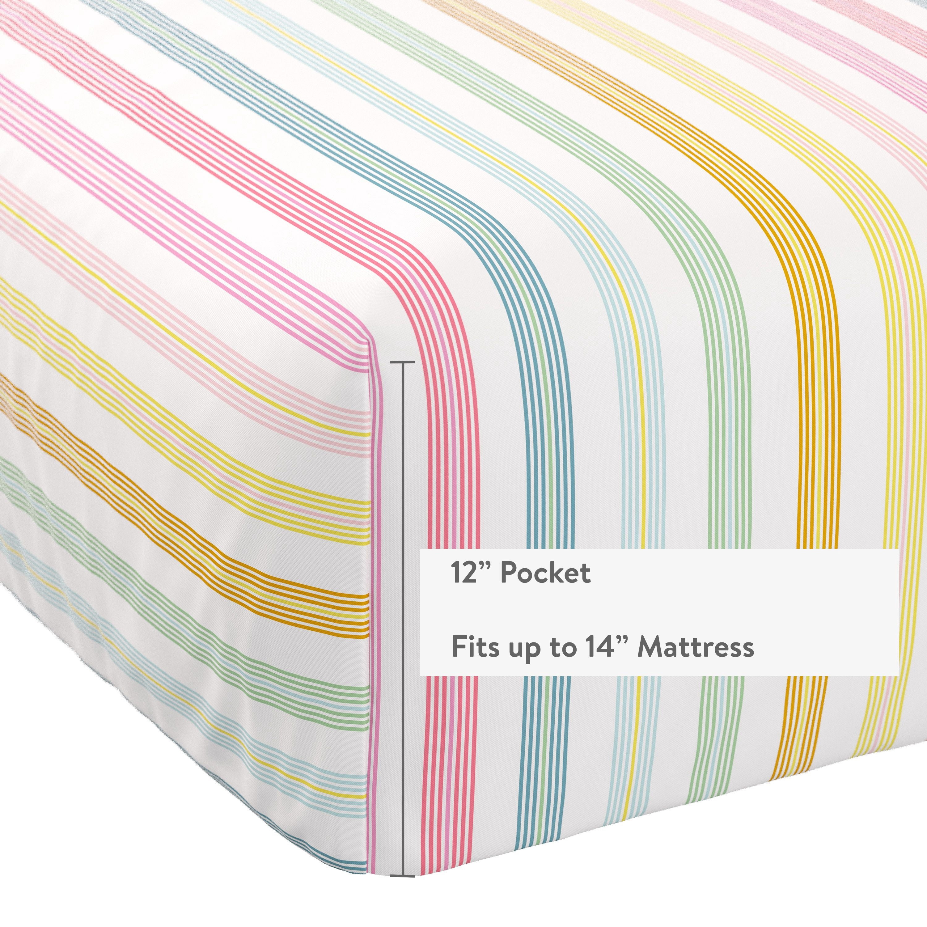 Mainstays Kids Microfiber Bed Sheet Set, Queen, Rainbow Stripe, 4 Pieces