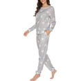 thumbnail image 4 of Conjunto de pijama para mujer, de manga larga, con estampado de estrellas, suave, con bolsillos, 4 of 6
