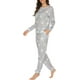 thumbnail image 4 of Conjunto de pijama para mujer, de manga larga, con estampado de estrellas, suave, con bolsillos, 4 of 6