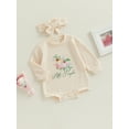 thumbnail image 3 of Arvbitana 0-18 Months Infant Baby Girls Romper Set Long Sleeve Cartoon Pumpkin Letter Print Jumpsuits with Bow Headband 2Pcs Outfits Newborn Bodysuits, 3 of 8