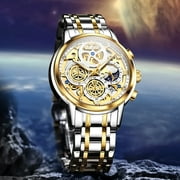 OLEVS Watches for Men Business Dress Luxury Analog Quartz Chronograph Two Tone Gold Plated Stainless Steel Waterproof Luminous Date Casual Mens Wrist Watches Reloj Para Hombre