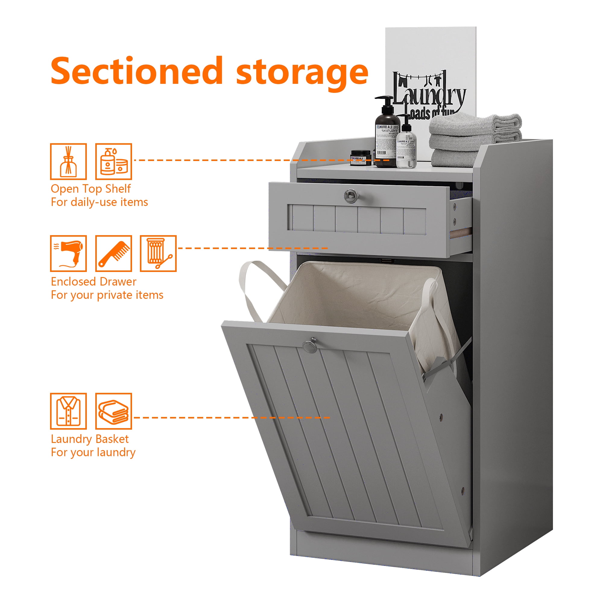 Kitchen Tilt Out Cabinet Bathroom Laundry Cabinet with Drawer ,Storage Cabinet for Bathroom, Kitchen and Bedroom Storage Cabinets,Gray