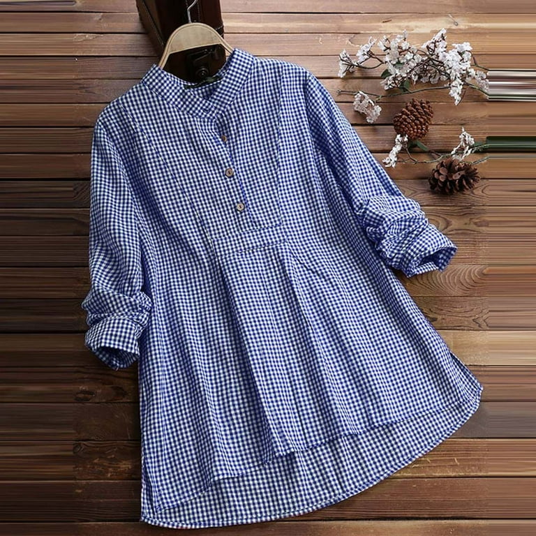 Women White Check Long Sleeves Casual Shirt