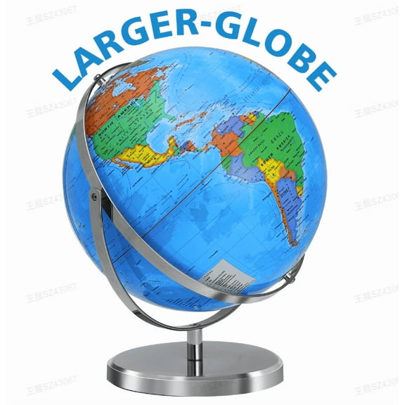 GJWL Rotating World Globe on Metal Stand – Earth Ocean World Map Desktop Geography Decor Educational Gift for Home Office Study Room Smooth 360° Rotation