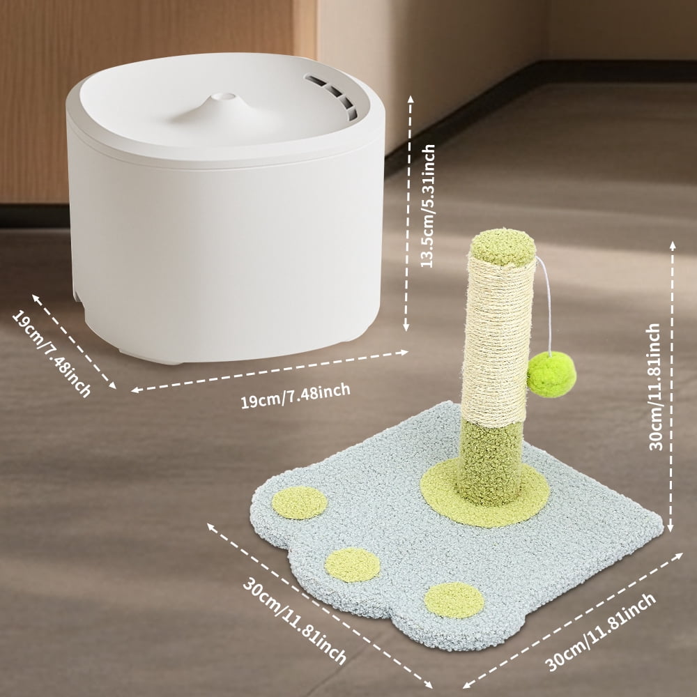 Cat Water Fountain + Scratching Tower, Automatic Super Silent Pet Drinking Dispenser Dog Water Bowl Dispenser for Indoor, 3L