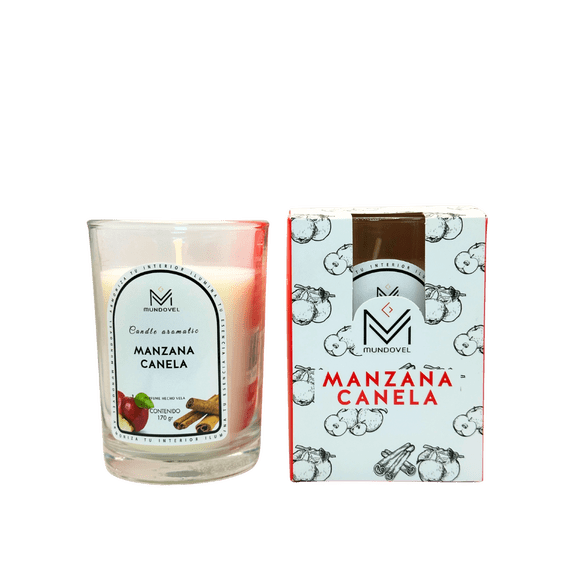 VELA AROMÁTICA MANZANA CANELA | CERA VEGETAL 175G | LARGA DURACIÓN
