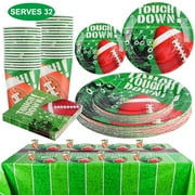 FiGoal Football Themed Party Supplies for 32 Guests– Include, Table Cover, 9”Dinner Plates, 7”Snack/Dessert Plates, Napkins, Cups, Super Bowl Tableware Accessory Decorations