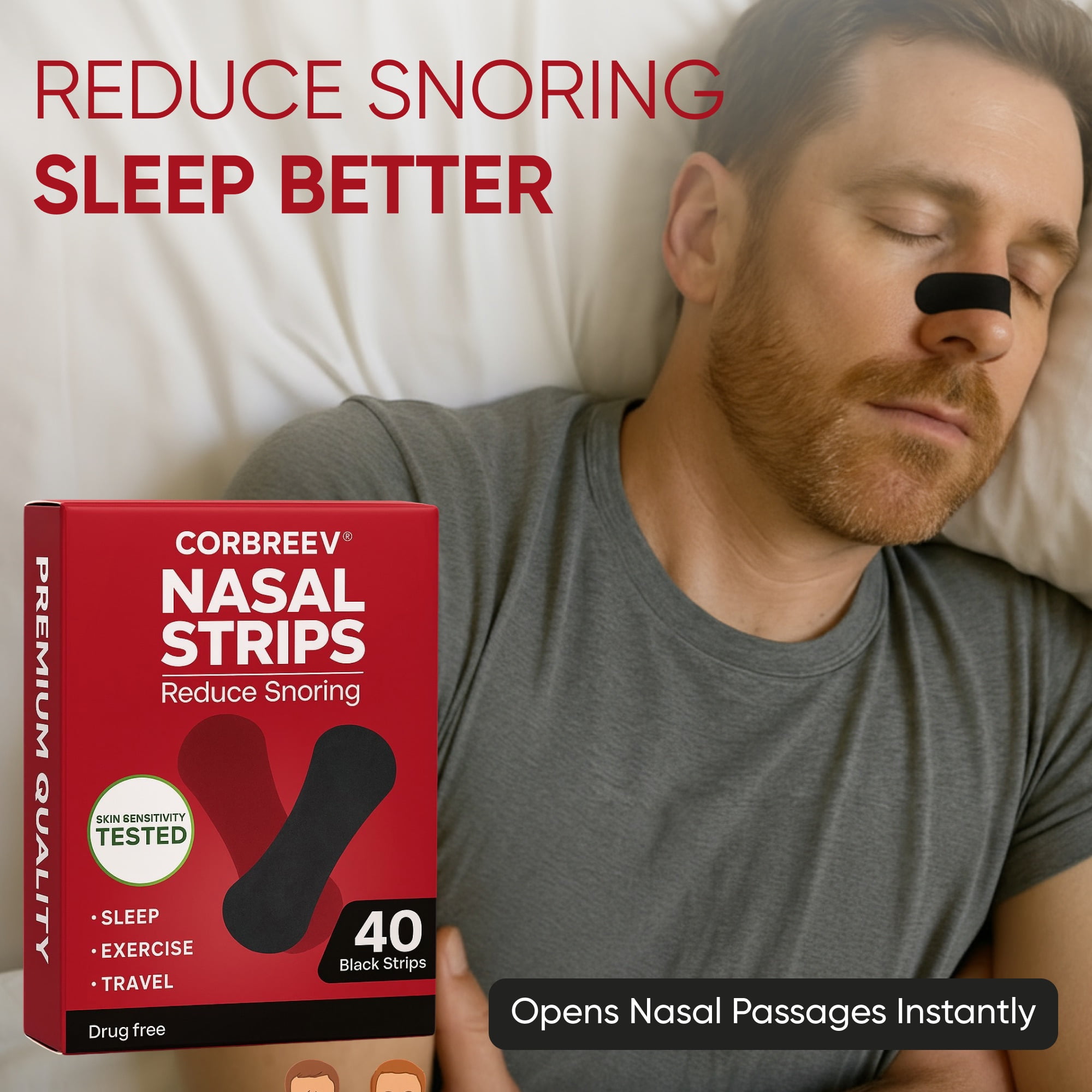 CorBreev Extra Strength Black Nasal Strips, 40 Count