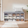 thumbnail image 2 of LEDREM Shoe Bench With Storage, Shoe Bench For Entryways, 15-Compartment Organizer with Removable Cushion, 440lb Capacity, White, 2 of 8