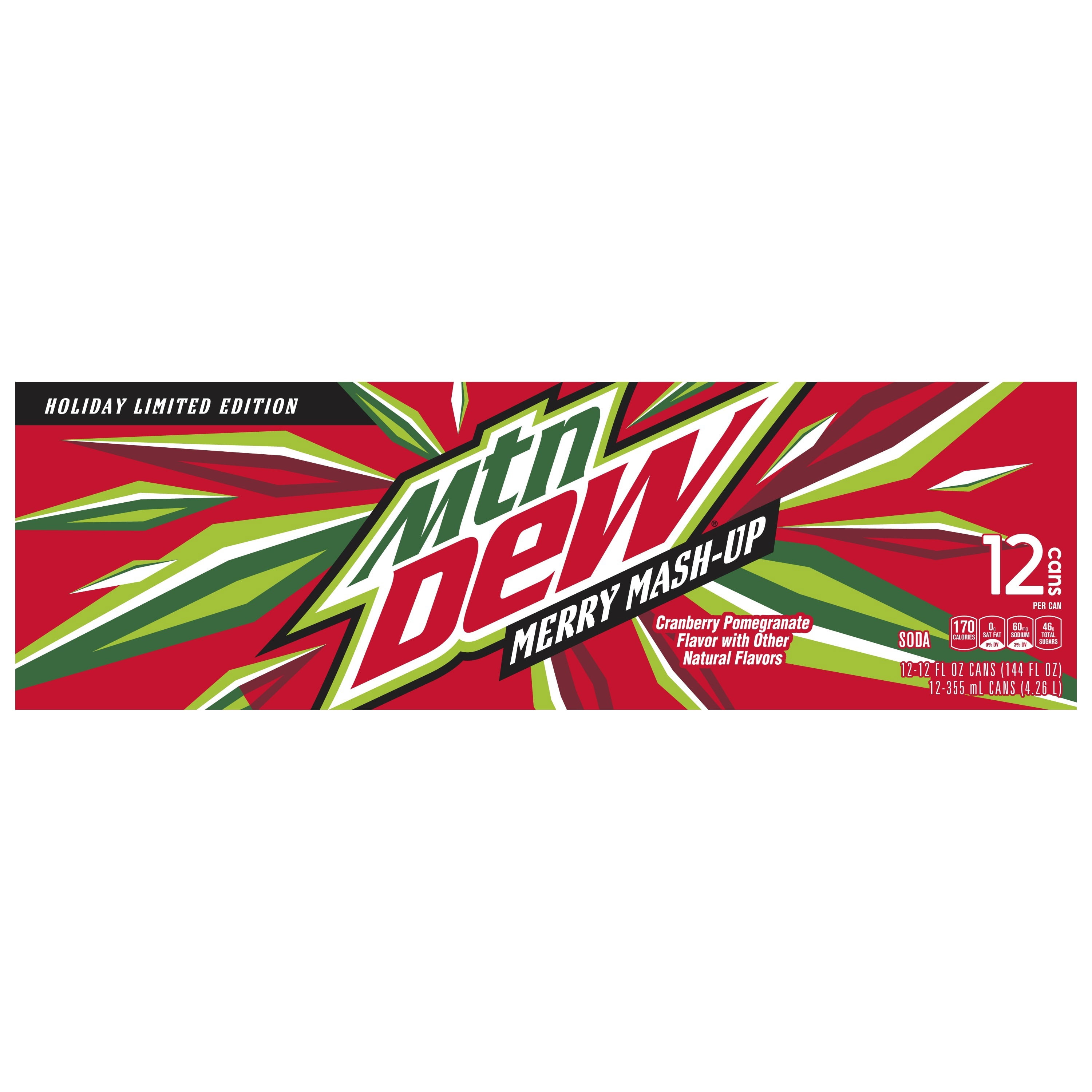 Mountain Dew Merry Mash-up Soda Pop, 12 oz, 12 Pack Cans