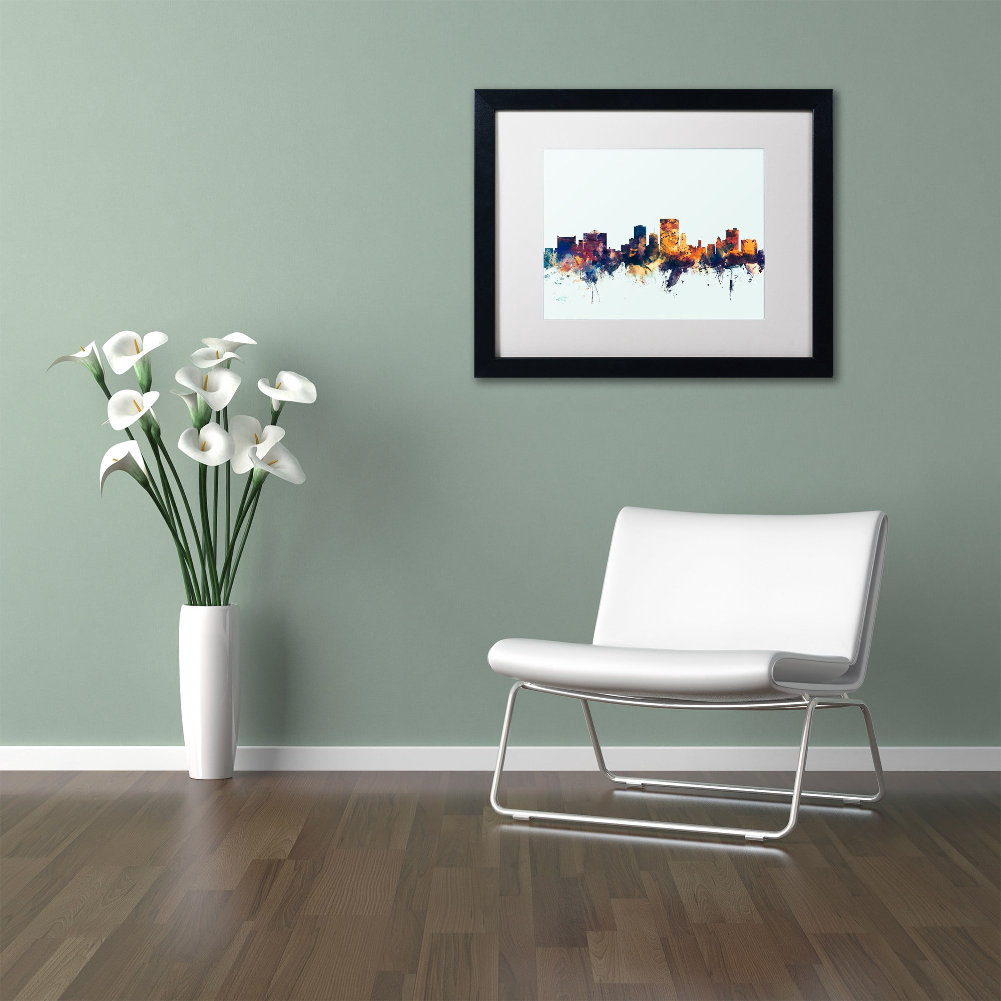 Trademark Fine Art "El Paso Texas Skyline Blue" Canvas Art by Michael Tompsett, White Matte, Black Frame