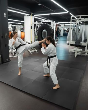 Interlocking EVA Foam Floor Mats 24"x24", 8-Piece Set, Shock-Absorbing, Non-Slip, Waterproof Exercise Tiles for Home Gym, Workout, Martial Arts & Playroom, Lightweight 4 Sq. Ft per Tile – Black