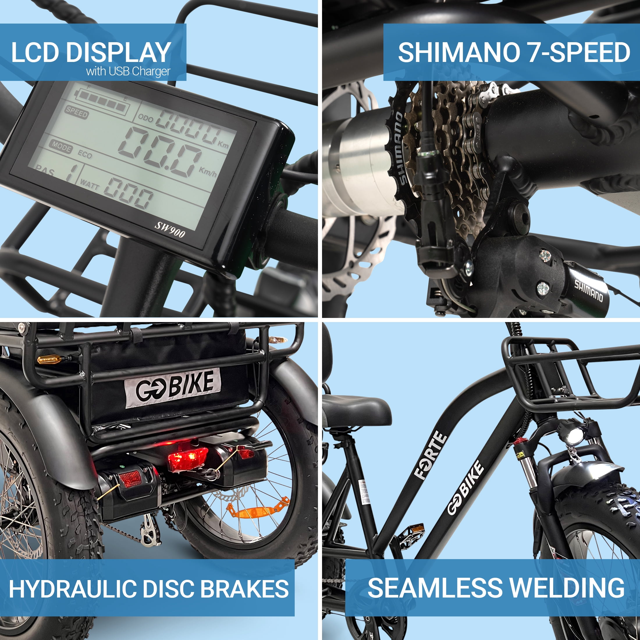 GOBIKE Forte RS Electric Bike, Electric Tricycle for Adults, Up to 65 Miles Per Charge
