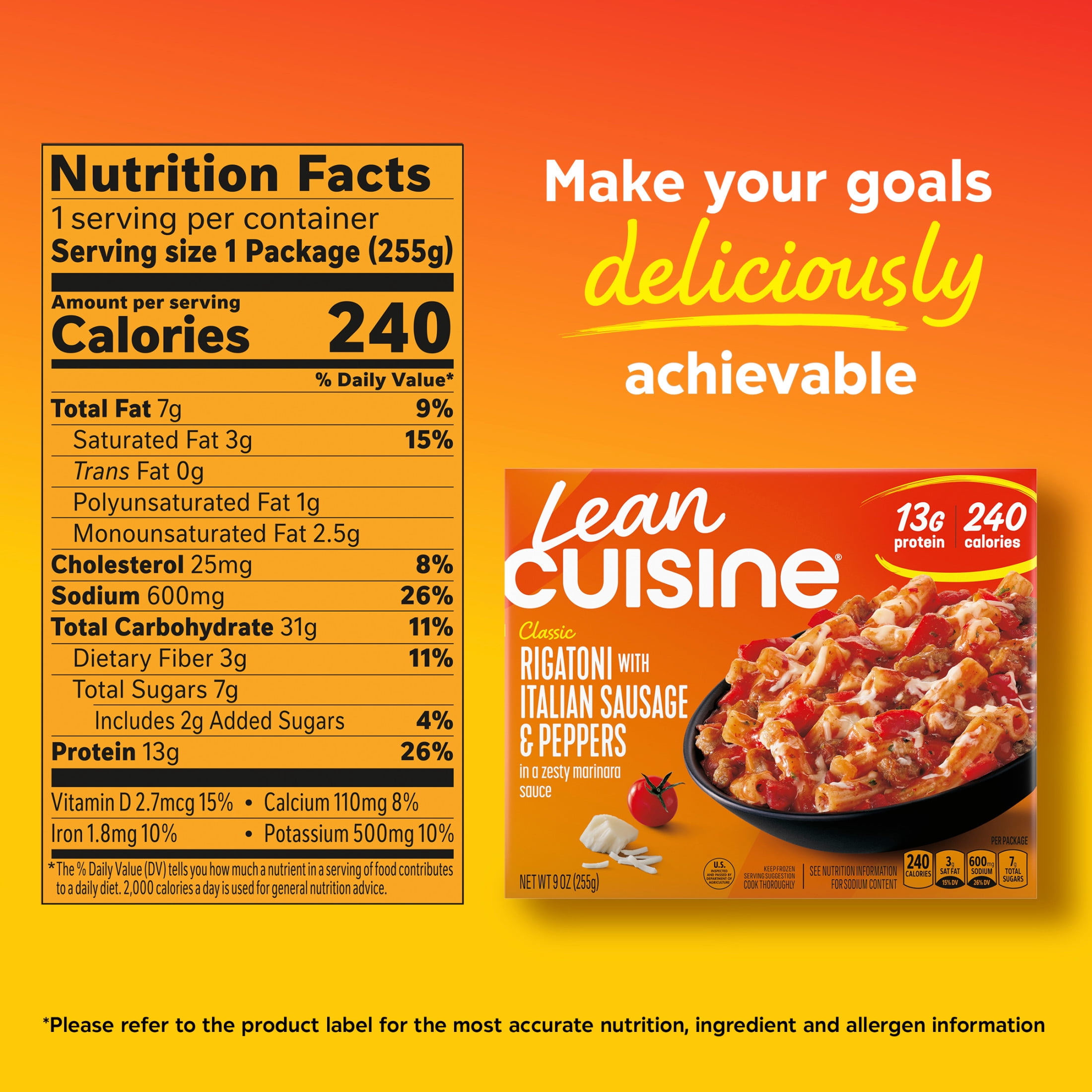 Lean Cuisine Rigatoni with Italian Sausage and Peppers, Frozen Meals, Frozen Lunch 9 oz