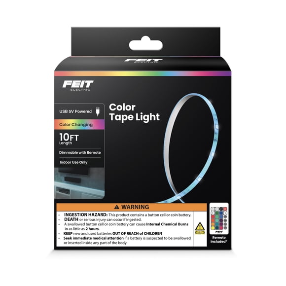 Cinta LED Feit Electric de 3 m, RGB, regulable, alimentada por USB