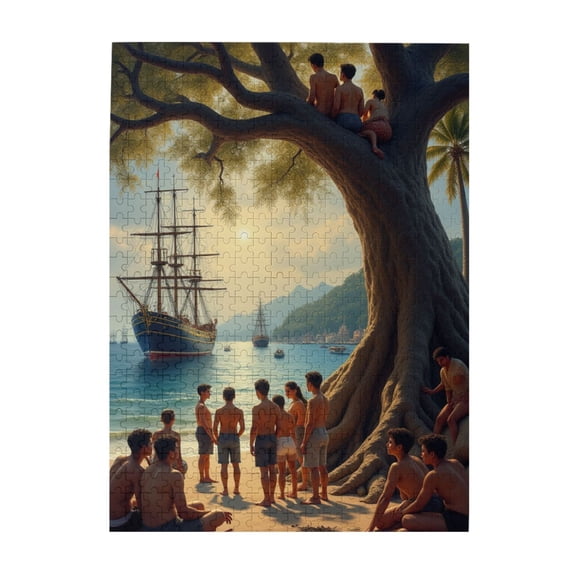 500 Piece Jigsaw Puzzle For Adults Coastal Ships Under A Mighty Tree Relaxing And Challenging Puzzle Unique Artwork Great Gift Idea
