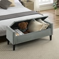 thumbnail image 3 of Velvet Storage Bench, Upholstered Bed Bench with Storage, End of Bed Ottoman with Wooden Legs,Bedside Storage Bench for Bedroom, Living Room, or Entryway, Grey, 3 of 9
