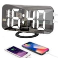 thumbnail image 6 of Digital Alarm Clock，6.6" Large Mirrored LED Clock Modern Mirror Desk Wall Clock with Dual USB Charger Ports Home Desk Alarm Clock (Black), 6 of 7