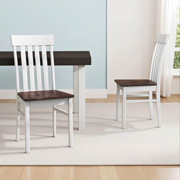Barara King Armless Dining Chair Set of 2 with Slatted High Backrests, Kitchen Chair Design for Dining Room, Bistro, Cafe Seating Solution, White