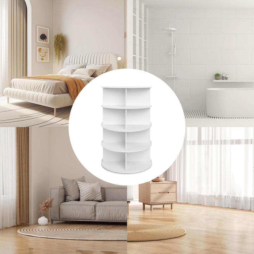 Mulaxen Shoe Rotating Organizer 4-Tier Vertical Rotating Shoe Storage Shelf Shoe Organizer Tower Shoe Carousel Round Shoe Rack for Closet Entryway Corner Garage physical